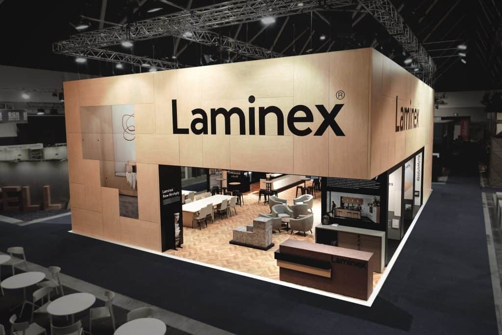 Laminex custom showstopper exhibition stand at AWISA 2018 by Expocentric.com.au